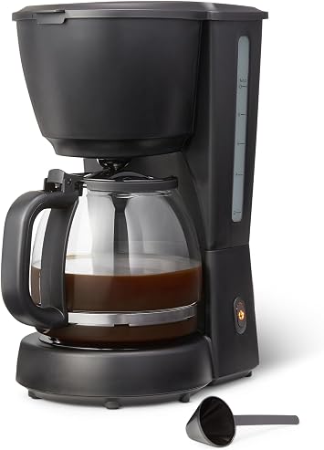Amazon Basics Filter Coffee Machine with LED Indicator, 10-Cup Capacity Coffee Maker, 1.25L, 1000 W, Glass Carafe, Black