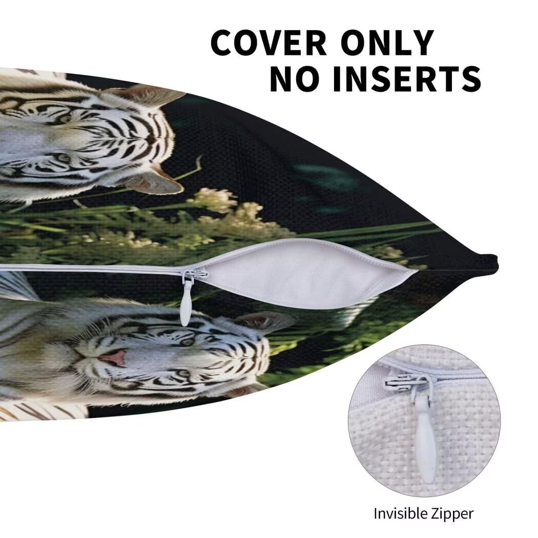 Fundas de Cojines 55x55 cm Juego de 4 Animales Funda de Almohada del Decorativos de Tela de Lino para Sofa con Cremallera Oculta, Funda Cojin Tigre Blanco Cushion Covers Decoración del Hogar -LI41