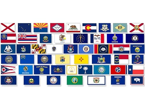 1/2 Inch Tall Sheet of All 50 US State Flags Stickers (Set United States US Fifty Vinyl Decal for Scrapbooking Made in USA (.5 inch Tall)