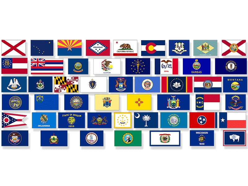 1/2 Inch Tall Sheet of All 50 US State Flags Stickers (Set United States US Fifty Vinyl Decal for Scrapbooking Made in USA (.5 inch Tall)