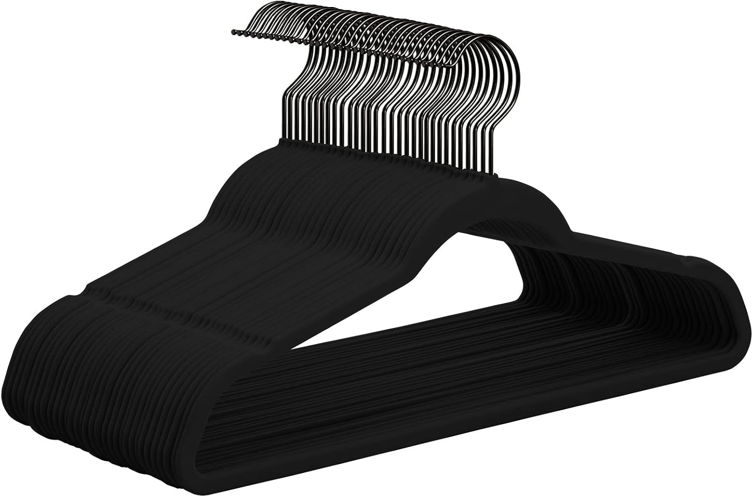 Premium Velvet Hangers HeavyDuty - Non Slip Sturdy Suit Hangers- Swivel Black Hooks - Felt Hangers-Space Saving Clothes Hangers 50 Pack for Skirts Coats(Black/Black, 50 Pack)