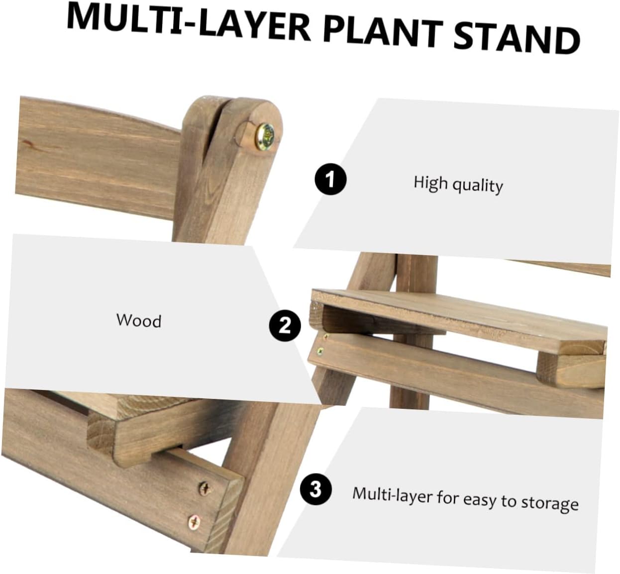 Folding Two-Layer Wooden Flower Pot Rack Retro Style Plant Stand Shelf for Succulents Multi-Purpose Storage Organizer for Home Office Rustic Design