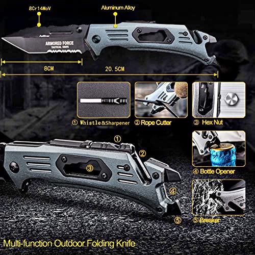 Folding Knife, 6-In-1 Survival Folding Pocket Knife With Glass Breaker, Seatbelt Cutter, Bottle Opener And Steel Serrated Blade Ect Multi-Function Emergency Tool #TOP4