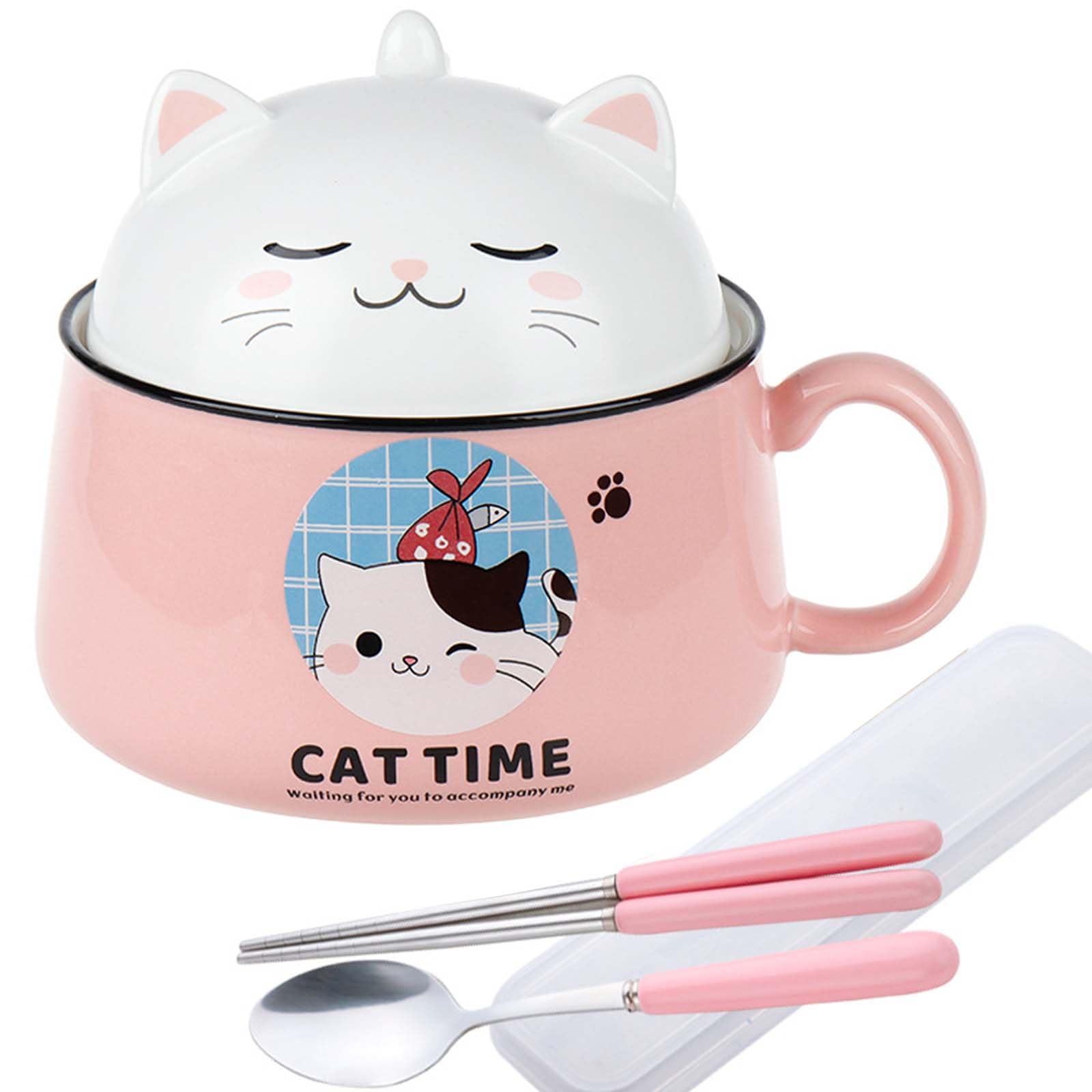 Bol à Ramen Japonais En Céramique 1020ml Avec Couvercle, Cuillère Et Baguettes - Pour Soupes, Nouilles, Salades