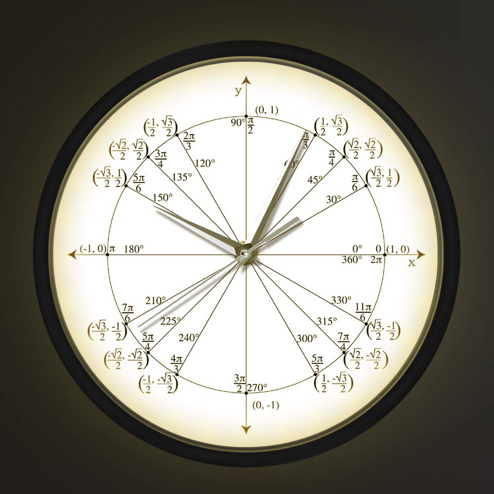 Unit Circle Math Teacher Battery Operated Sound Activated Luminous Smart Wall Clock Non Ticking Clocks Trigonometry Pre Calculus Classroom Decor