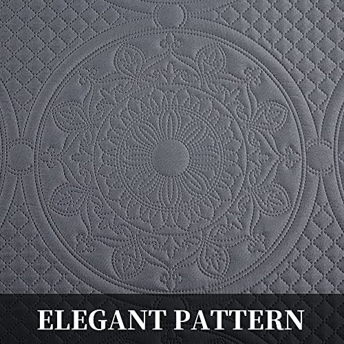 Hombys Dark Grey Oversized King Quilt Bedding Set 120X128, Ultrasonic Reversible Bedspread For All Season Use, Lightweight Microfiber Coverlet With Pillow Shams, Geometric Quilting Comforter Set #TOP4