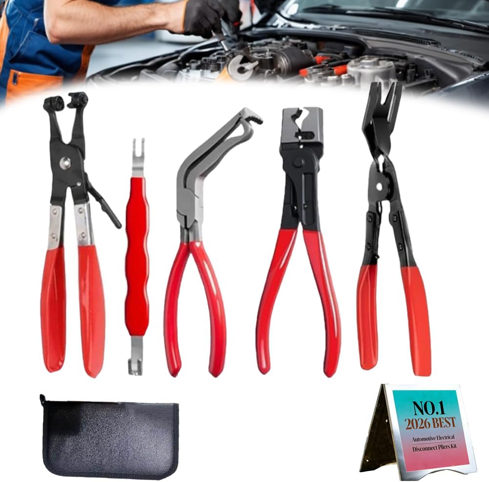 Automotive Electrical Disconnect Pliers Kit 5pc Fuel Line Tool Set Hose Clamp 60° Angled Connector Separator Trim Clip Removal Tools Plug Release & Wire Terminal Remover for Auto Repair