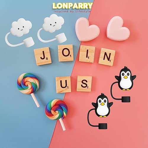 Miniatura 20 de Paquete de 4 tapas de popote para copa Stanley, funda de popote de silicona para popotes Stanley de 0.4 pulgadas/0.394 in, adornos de popote 2 tazas