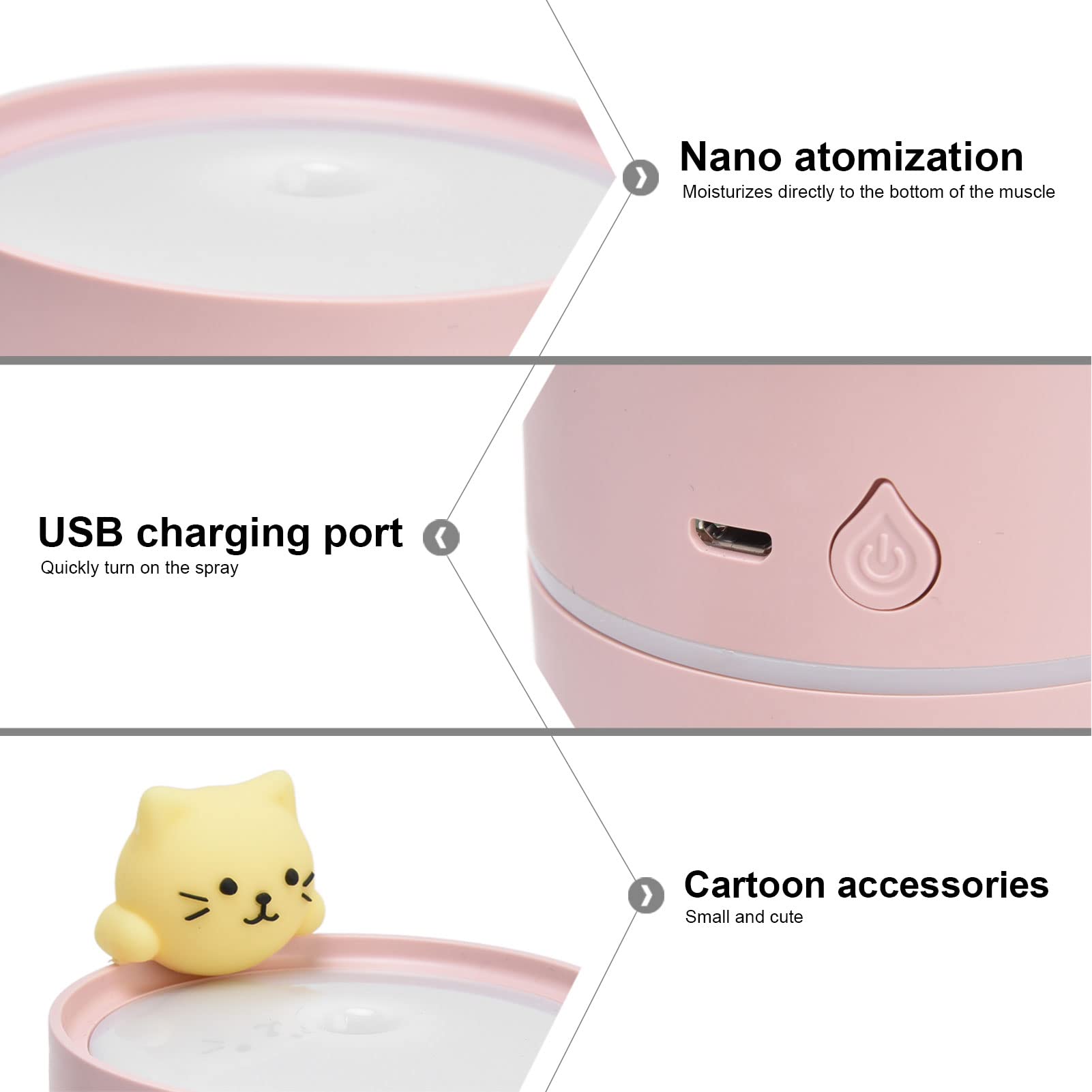 Mini umidificatore da 260 ml Umidificatore con ricarica USB con luce notturna a LED per l'home office