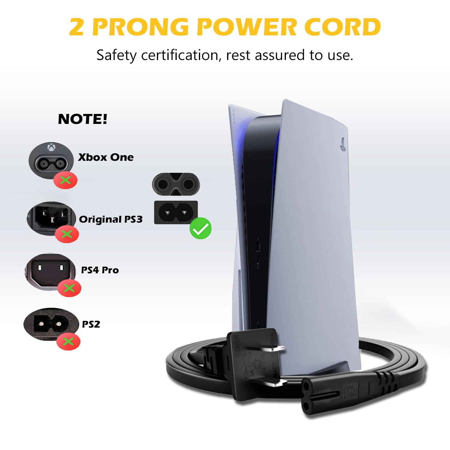🔌 Cable De Alimentación CA Para PS3 Slim, Super Slim, PS4 Y PS5 - Totalmente Nuevo, Genérico - Compatible Con Sony
