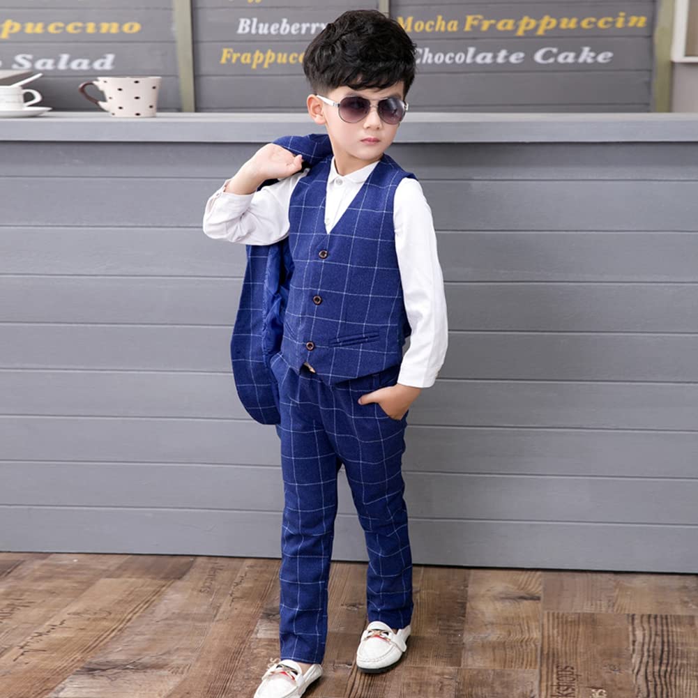 Jungen Festlichen Anzug Set Plaid Kinder Blazer & Hosen Outfit, Freizeitkleidung Oder Hochzeitskleid 3 teiliges/4 teiliges Gentleman Jacke + (Langarm Hemd) + Weste + Hosen