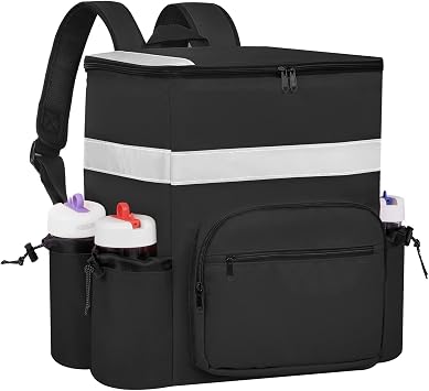Food Delivery Backpack Pizza Delivery Bag Insulated Delivery Bag with Cup Holders, Delivery Backpack with Support Boards for Bike Delivery, Food Delivery Bag for Carry HOT/COLD Black