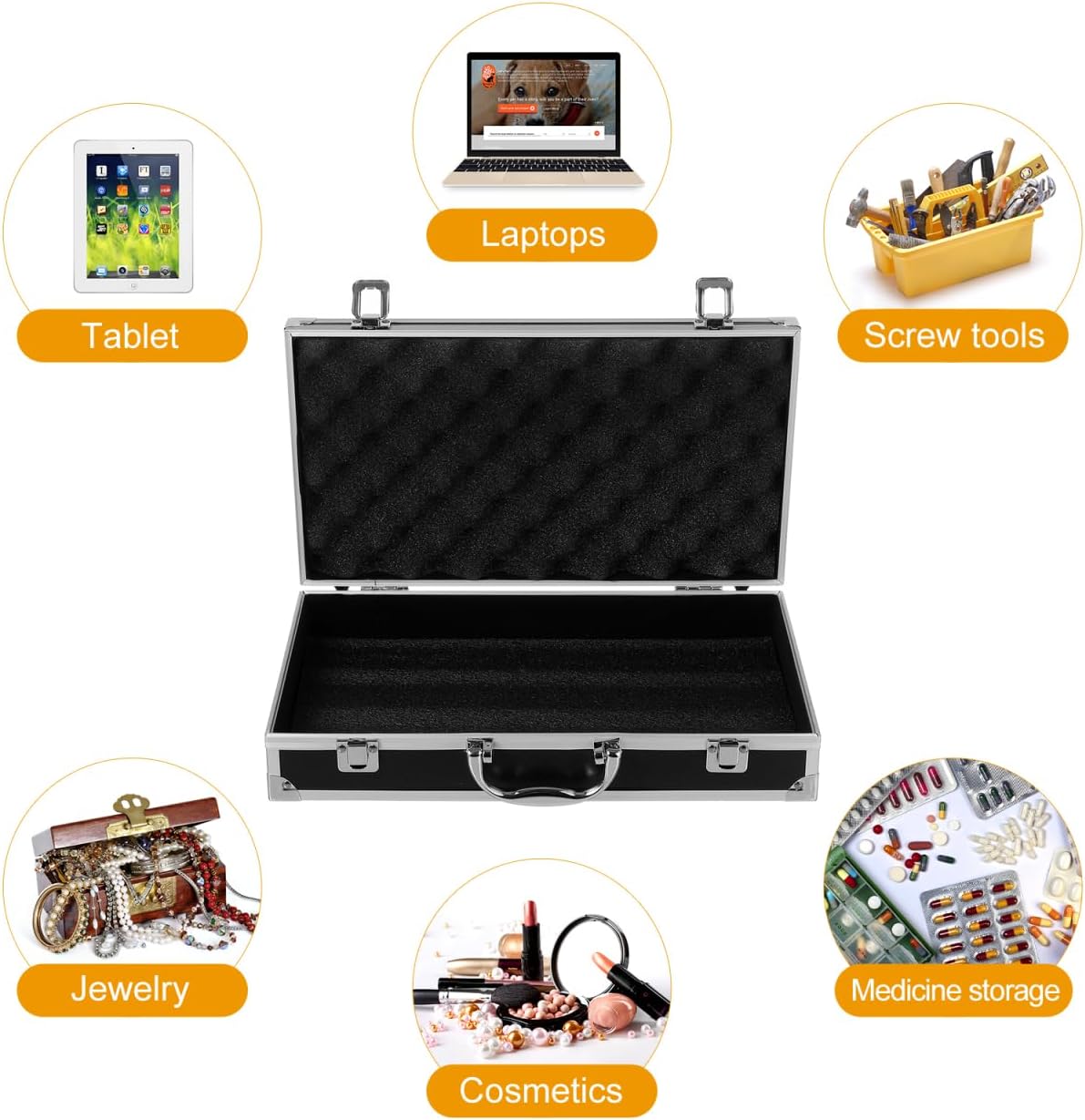 Homoyoyo 14 Inch Aluminum Tool Case, Portable Carrying Case with Foam Metal Briefcase Tool Box with Handle for Test Instruments Tools