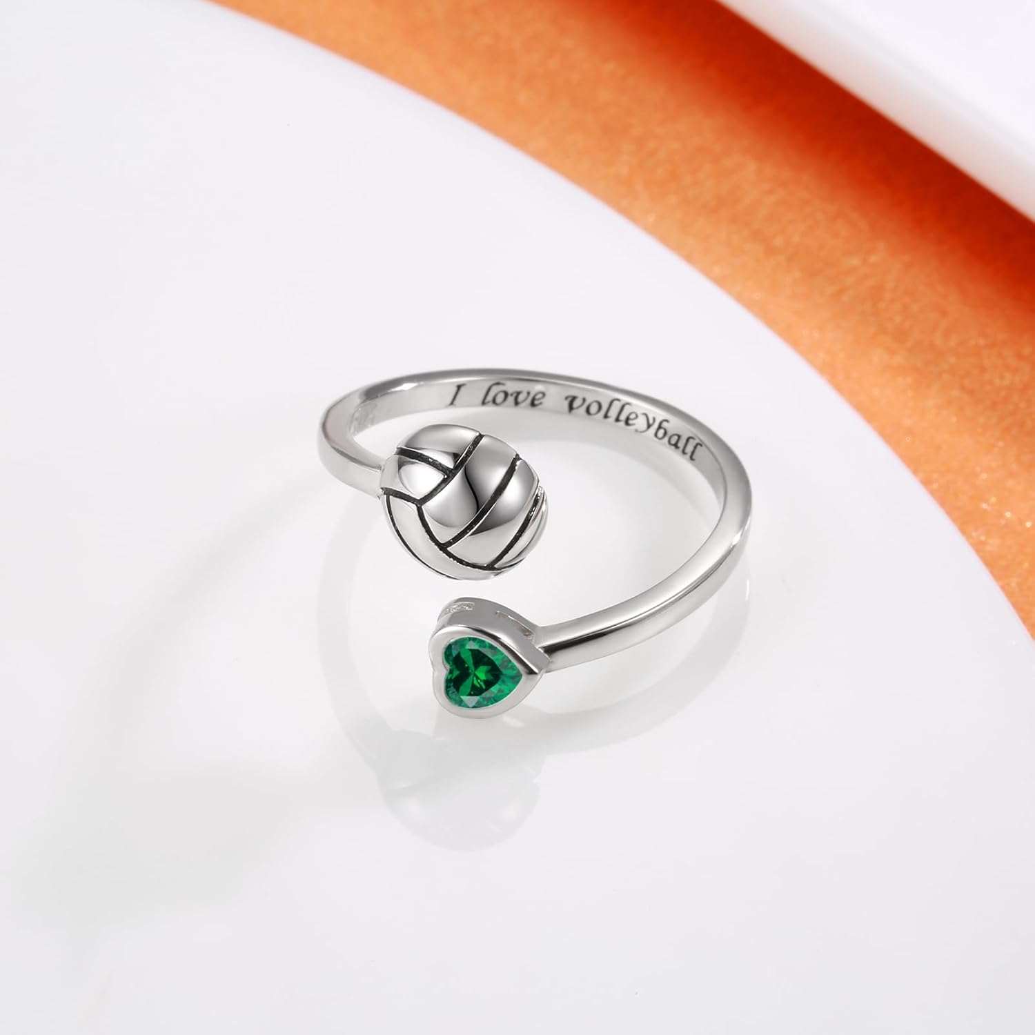 925 Sterling Silver Volleyball Ring Adjustable Birthstone I Love Volleyball Jewelry Gift for Women Player - Image 4