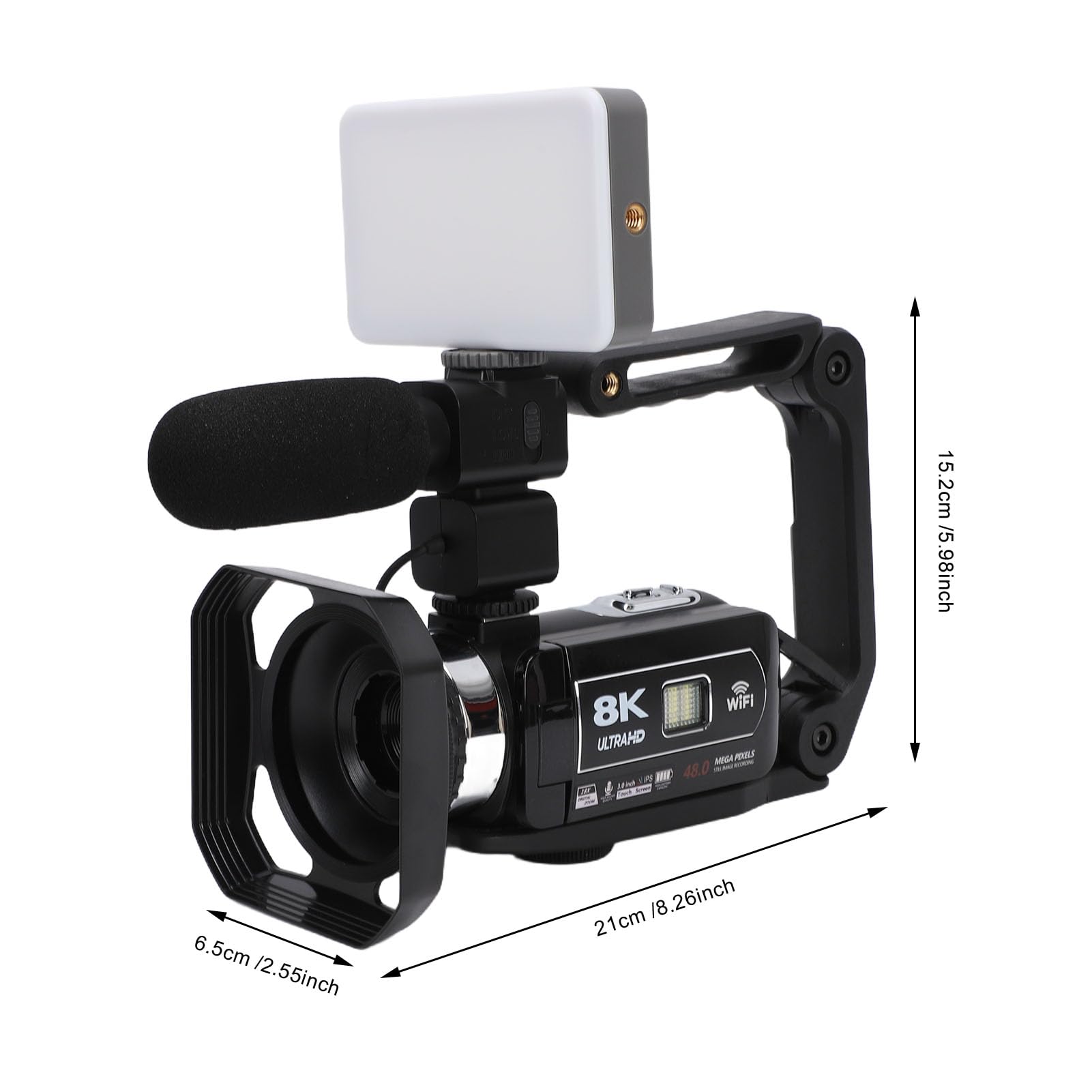 Tosuny Videocámara 8K con Foto de 64MP, Cámara de Video WiFi con Zoom Digital 18X con Pantalla Táctil de 3 Pulgadas, Micrófono Externo, Estabilización de 6 Ejes para Vlogging