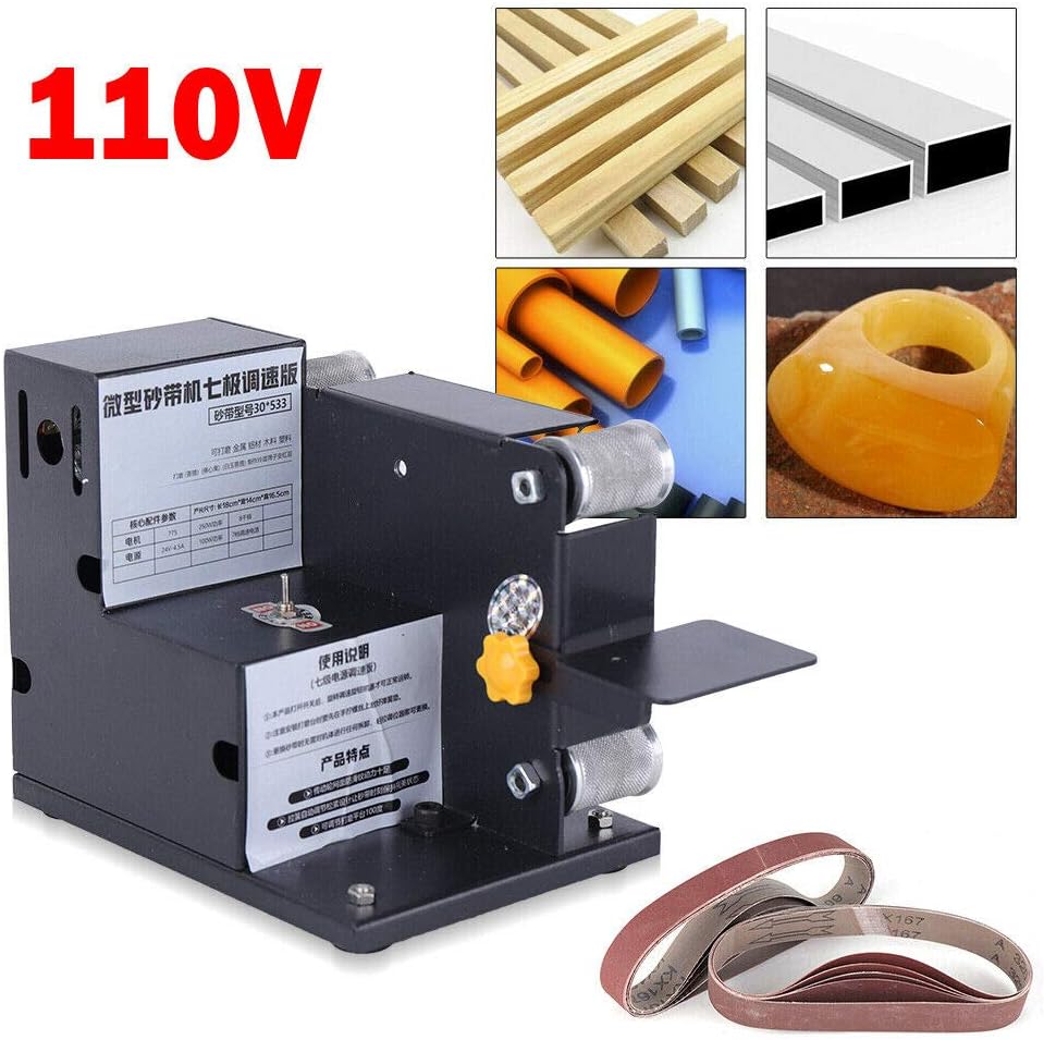 DENESTUS Upgraded Mini Electric Belt Sander Portable Machine 8000rpm Grinder DIY Polishing 7gear Adjustable and Come with Belts for Polish Grind Metal Wood Plastics Aluminum Grinding US Stock - - 