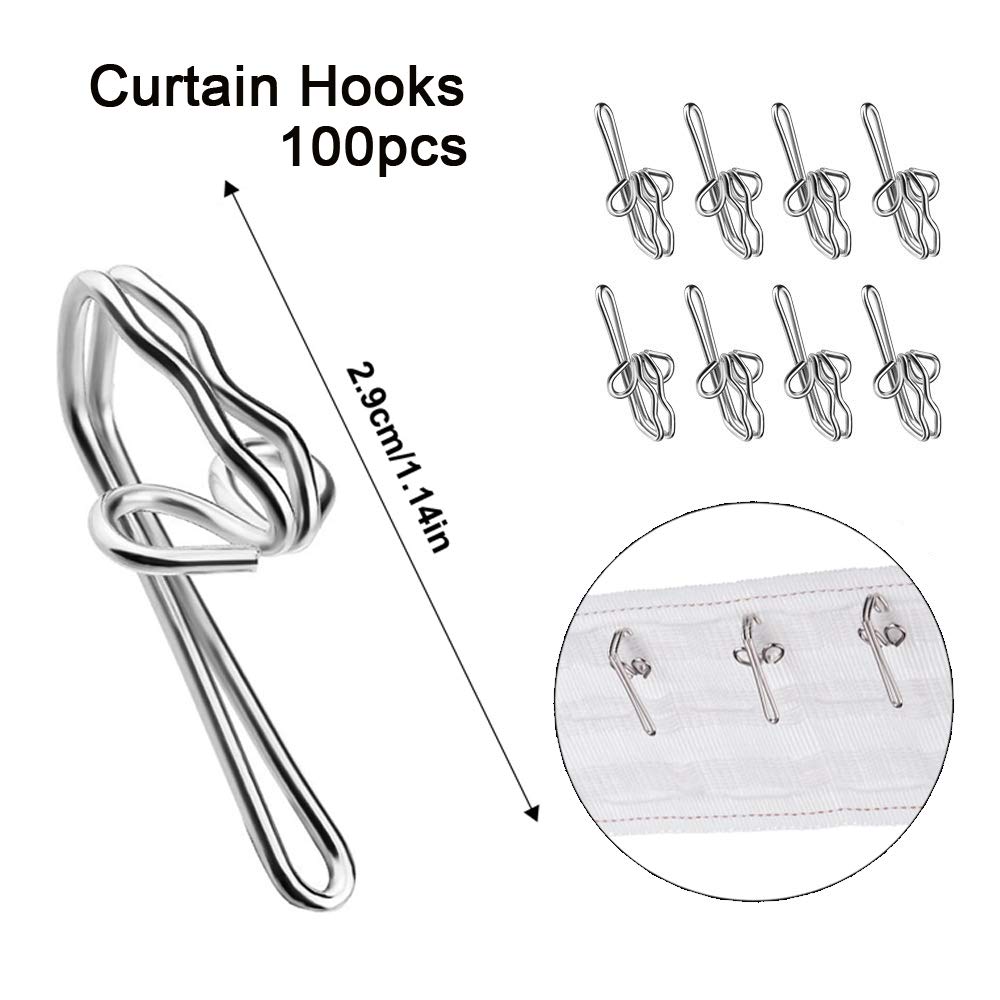 Heavenlife Kit 30 Anneaux + 100 Crochets Rideaux Métal - Argent, Solides Pour Tringles Et Drapés