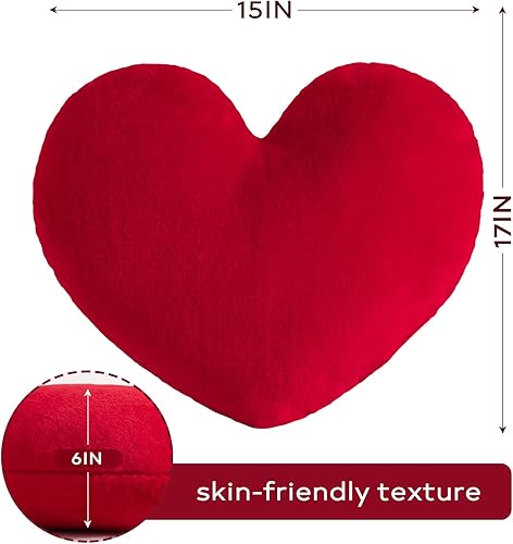 Miniatura 3 de Ashler - Almohadas con forma de corazón rojo, de piel sintética, de conejo 3D, esponjosas, decorativas, lindas almohadas de felpa suave, regalo para