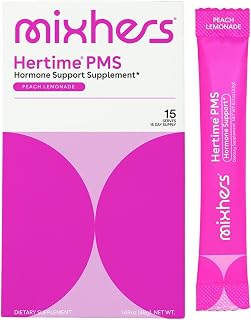MIXHERS Hertime PMS - Supports Hormonal Health for Women - Supports a Healthy Menstrual Cycle - with Minerals, Peony Roots, Siberian Ginseng - Sugar-Free - 15 Drink Packets - Peach Lemonade