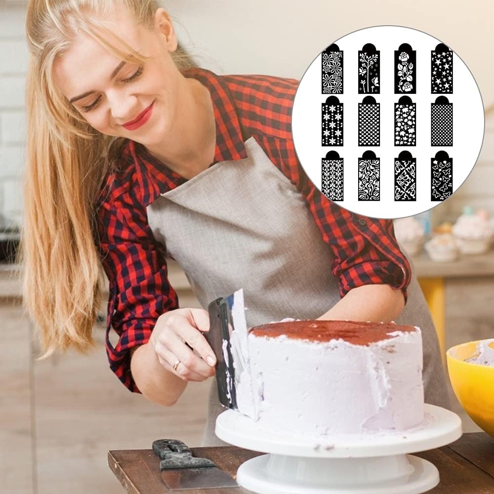 FYting Torte Stencil,12Pezzi 3D Stencil decora per Torte Plastica Stencil  per decorare la torta Strumento per torta Impressione del fondente  Tappetino per goffratura per torta Matrimonio Compleanno lencicol Accessori  e utensili per