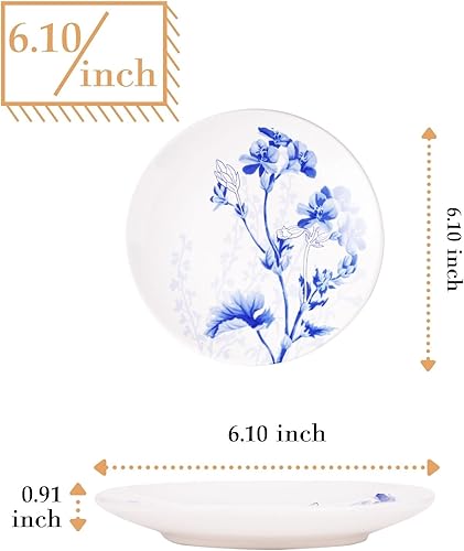 Miniatura 2 de Sonemone Ink Flower - Juego de 6 platos de postre pequeños de 6 pulgadas, para pasteles, aperitivos, helado, guarniciones, cerámica, microondas y