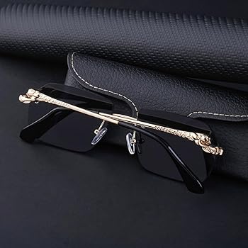 SHEEN KELLY Gafas De Sol Retro De Gran Tamaño Sin Montura Con Parte Superior Plana Y Envolvente, Gafas De Sol De Piloto Con Bloqueo Anti-azul, Negro