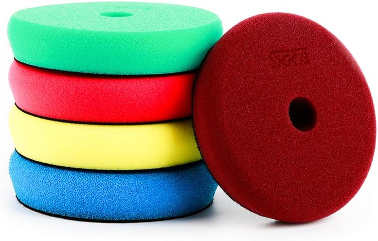SGCB 5” Pro Car Buffing Pad Foam RO/DA Polishing Sponge Pad, Light Medium Heavy Cut Hoop & Loop Grip Finishing Grinding Foam Disc Pad Scratch/Defect/Wax Removing, Mixed Color Set of 5