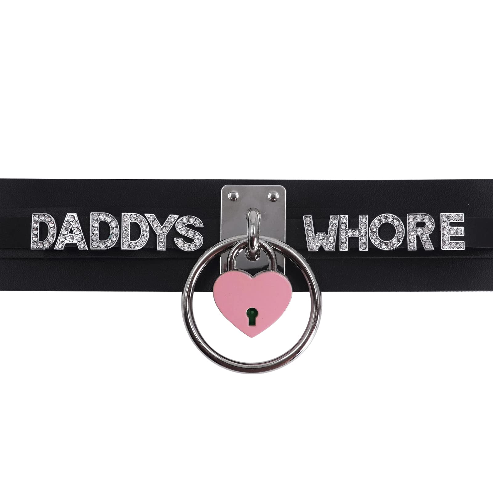 paloli Black Heart Padlock O-ring Choker Necklace for Women, Punk Gothic Letter Leather Collar Pink padlock Jewelries