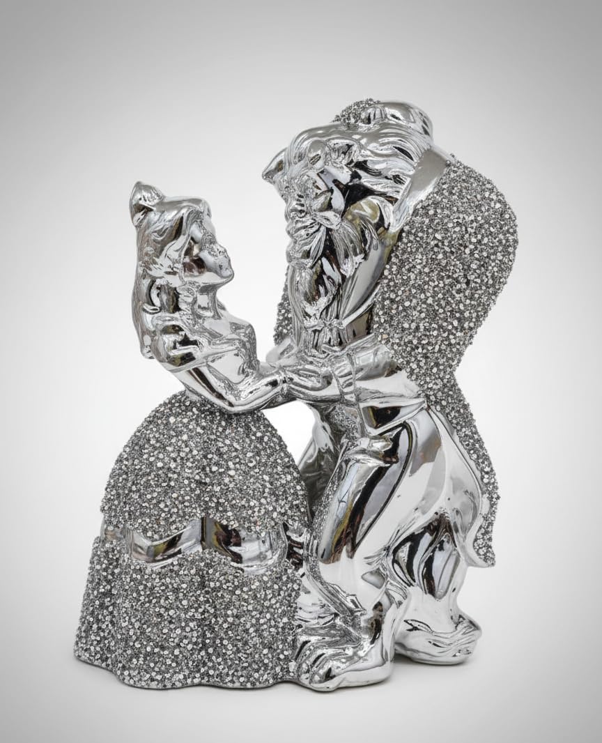 Bargain Brooz Silver Beautiful Crushed Diamond Large Beauty And The Beast Ceramic Bling Ornament | Luxury Crystal Home Decor Gift (Bb-18)