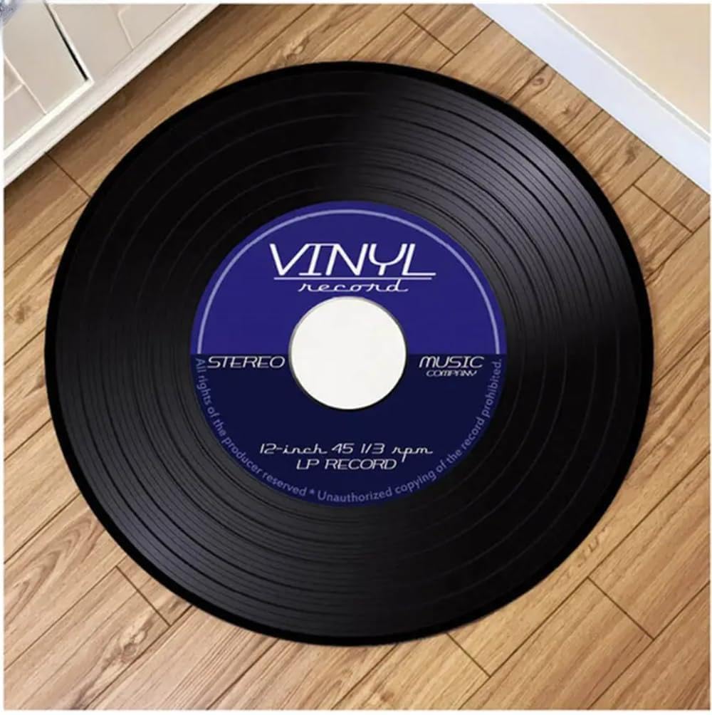 Tapis vinyle rond de salon style musique classique, 80cm