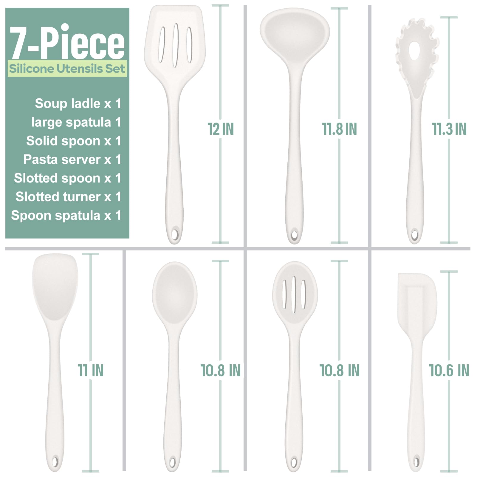 E-far Juego de utensilios de cocina de silicona, juego de 7 piezas de utensilios de cocina resistentes al calor, antiadherentes, espátula, cucharón, cucharón, servidor de pasta para utensilios de