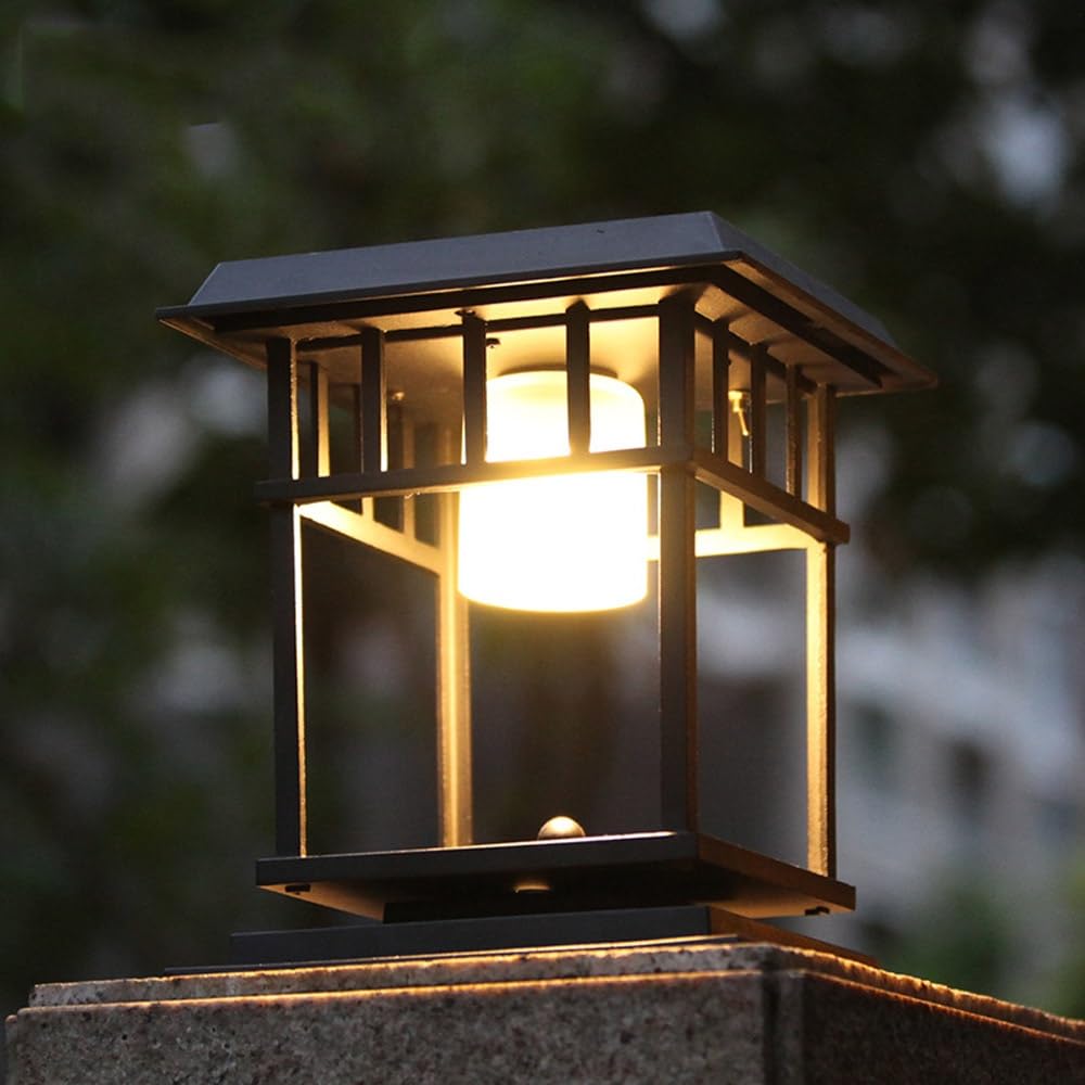 HELCEKOU Modern Simple Column Light Outdoor Fence Post Lamp Solar Street Lighting for Garden Backyard Courtyard Patio Porch