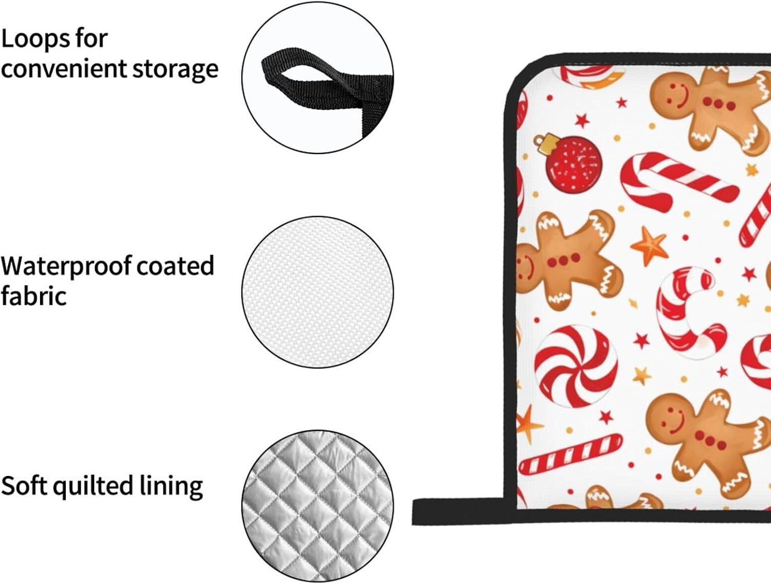Oven Mitts and Pot Holders 4 Pcs Set, Xmas Gingerbread Sweets Candy Cartoon