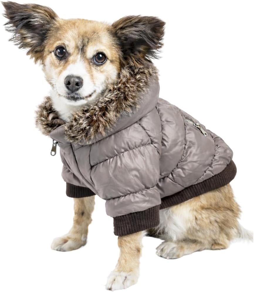 Pet Life Classic Metallic Dog Coat Jacket - Winter Parka with Removable Hood - Grey Medium