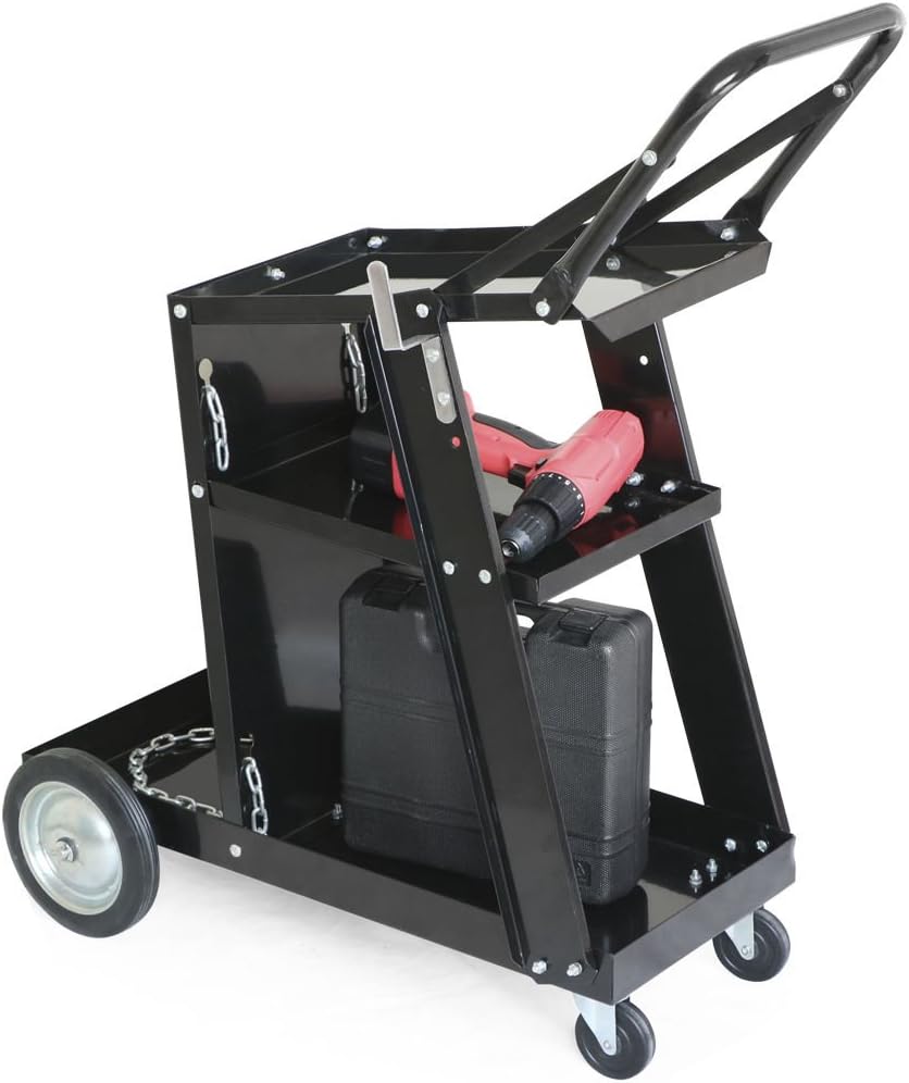 Iron 3 Tiers Rolling Welding Cart with Tank Storage for TIG MIG Welder and Plasma Cutter Black