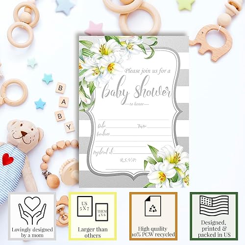 Miniatura 3 de AmandaCreation - Invitaciones para baby shower, 20 tarjetas de relleno de 5 x 7 pulgadas con veinte sobres blancos