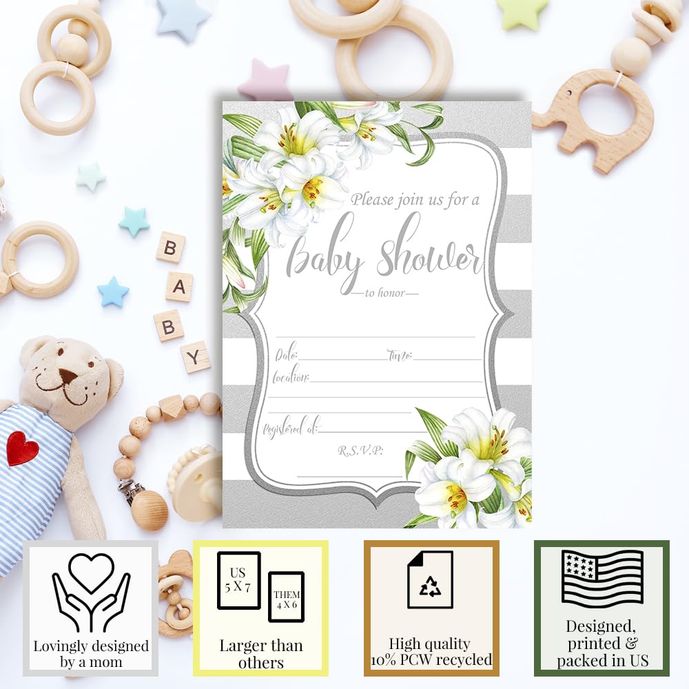 Adventure Awaits World Traveler Gender Neutral Baby Shower Invitations, 20 5x7 Fill In Cards with Twenty White Envelopes by AmandaCreation