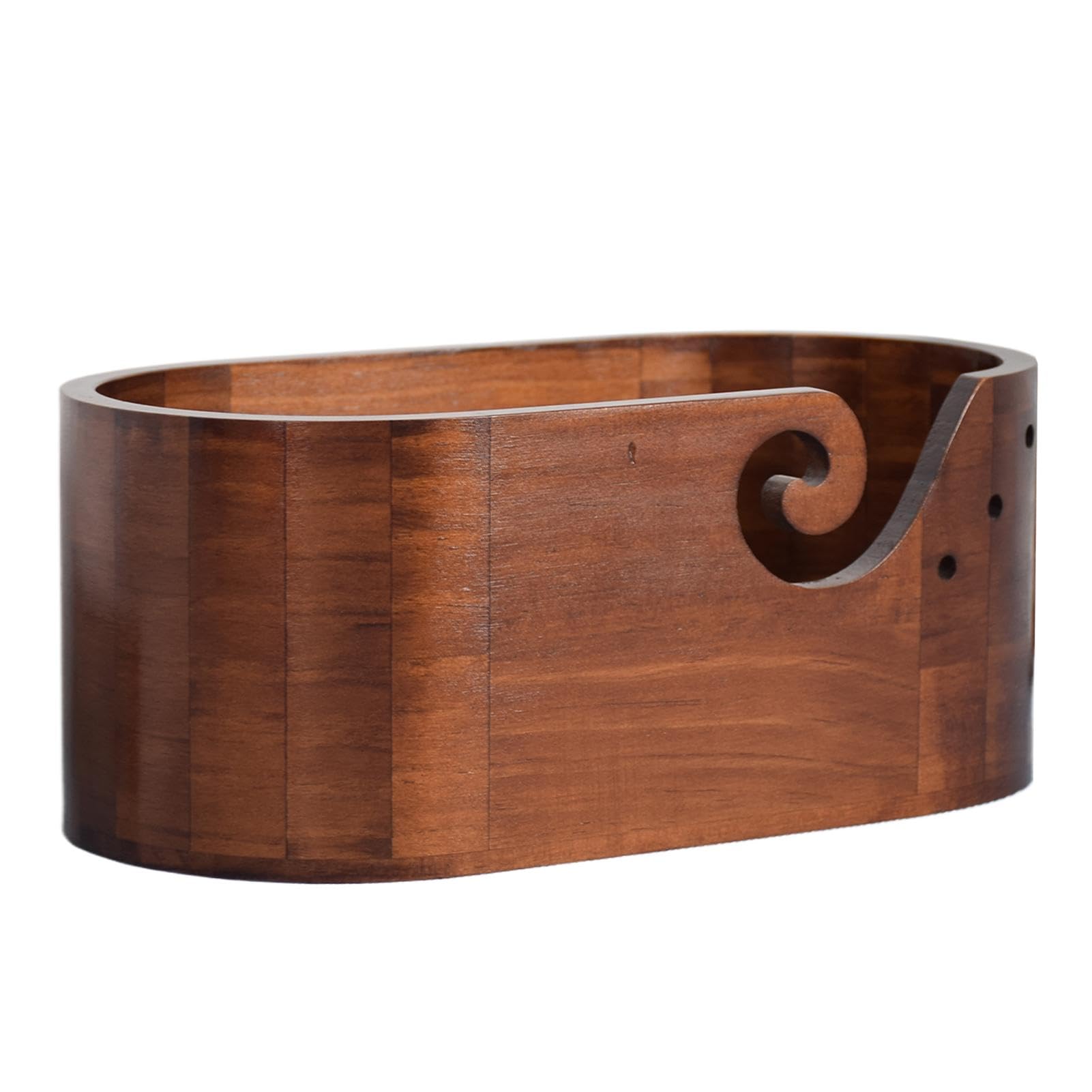 Bol à fil en bois artisanal au design swirl fluide pour tricot et crochet de précision