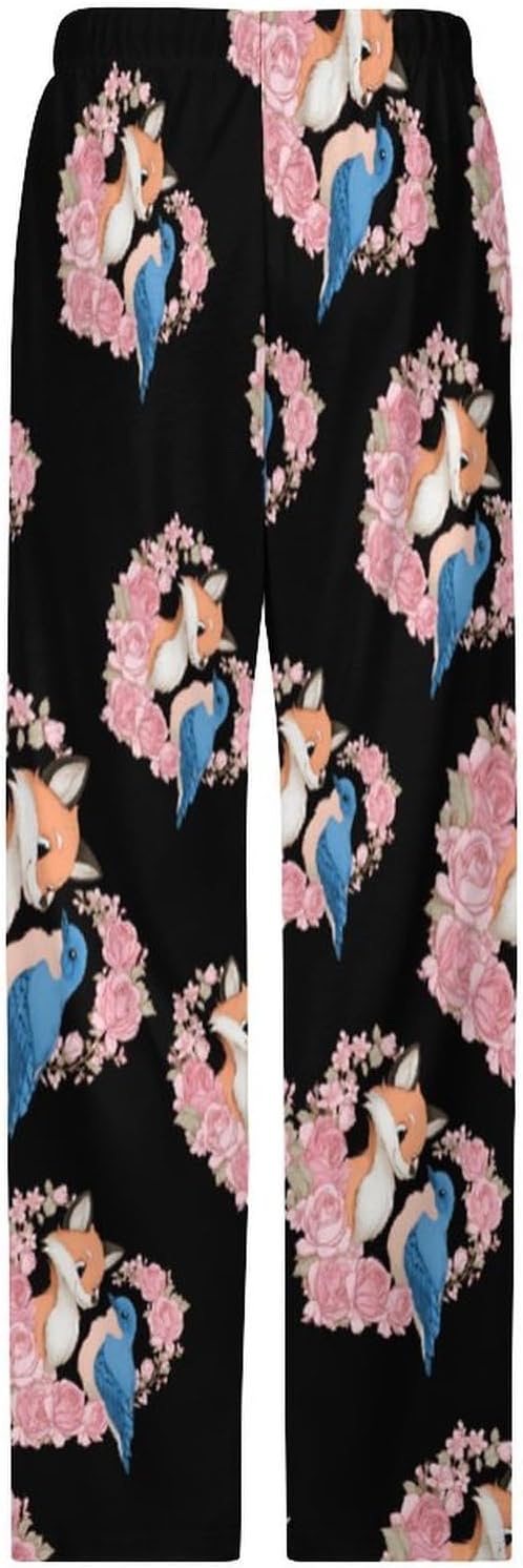 Fox Rose Cute Bird Lounge Pajama Pants for Men Print Loungewear Bottoms Sleepwear Pj Sleep Pant 5X-Large