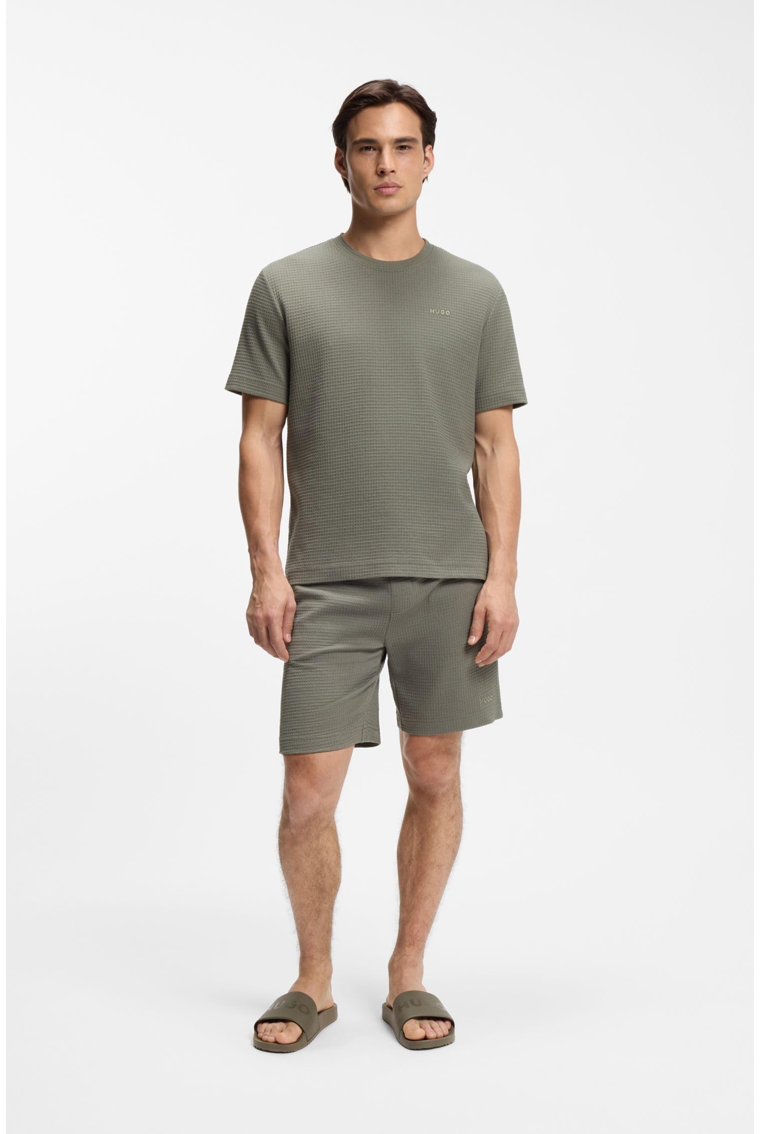 HUGO Herren Austin Shorts Pyjama-Shorts mit Waffelstruktur und Logo-Stickerei