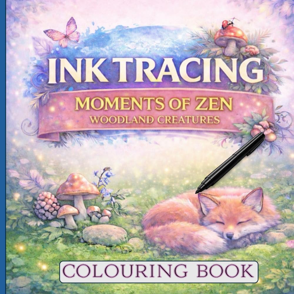Ink Tracing and Colouring Book: Moments of Zen – Woodland Creatures