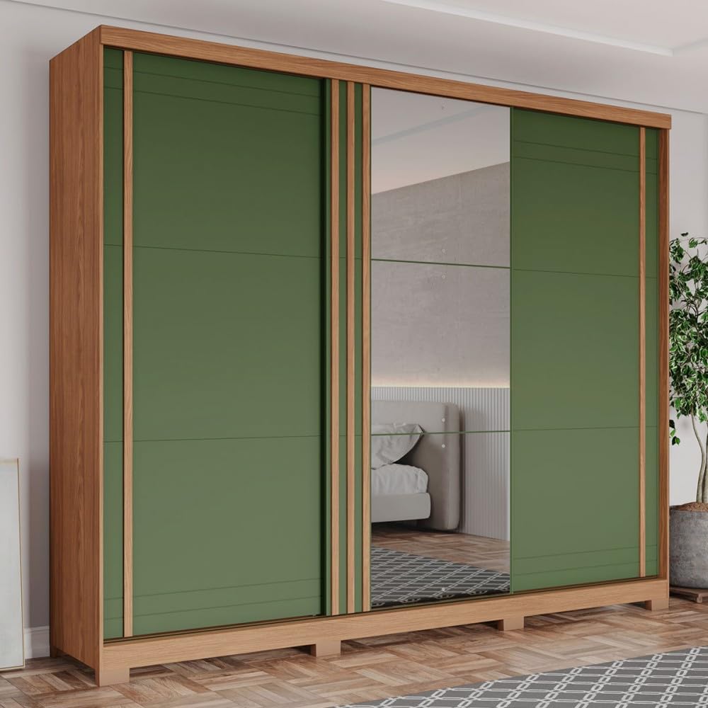 Guarda Roupa Casal Fazano 3 Portas Deslizantes Nature Verde HP