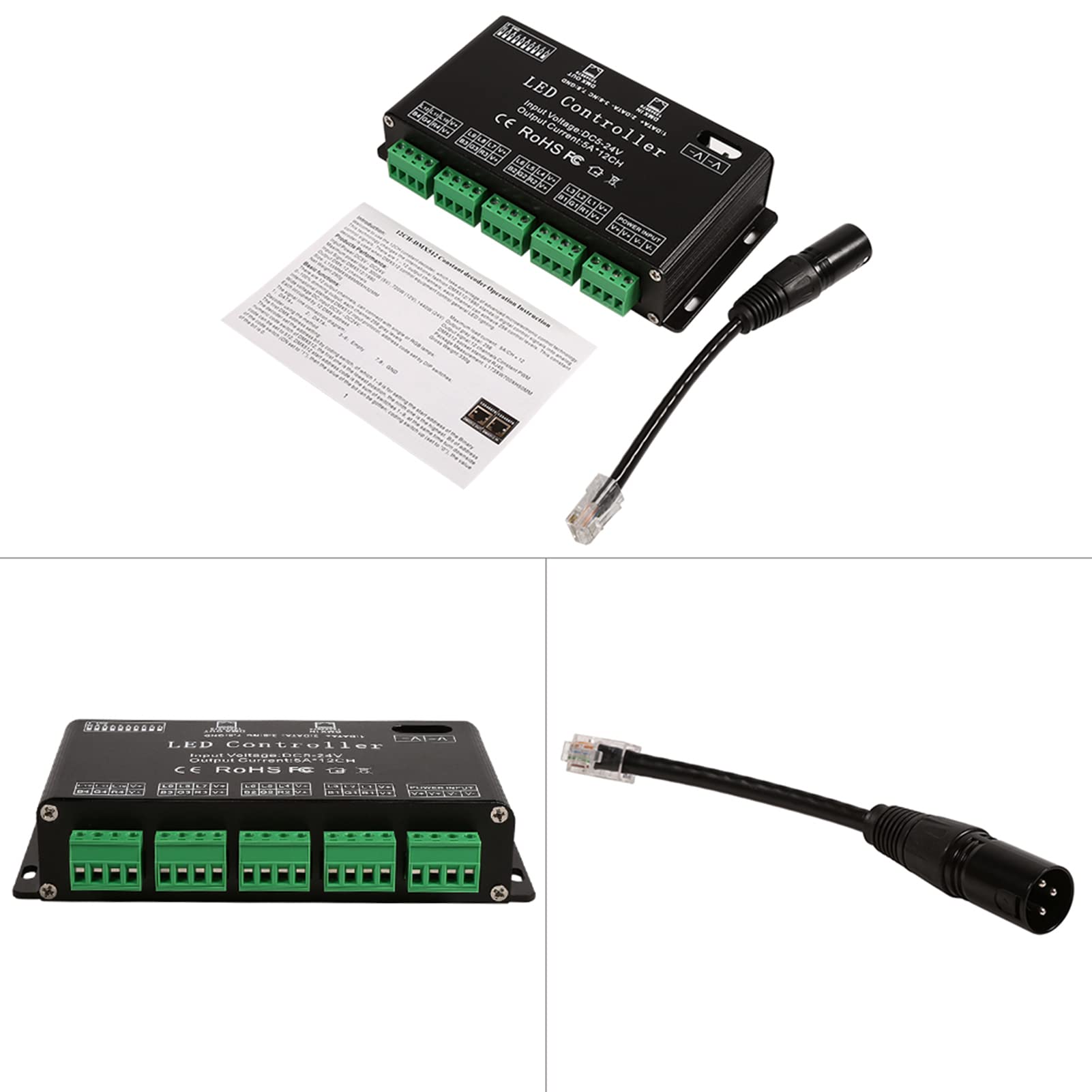 Controlador LED DMX, decodificadores LED DMX, DC5V-24V Controlador LED RGB de 6 canales Módulo de tira de controlador de decodificador DMX para módulo de tira LED Controlador de atenuación