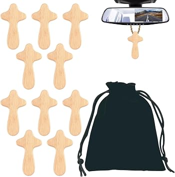 Wood Cross for Necklace | Photo Christian Prayer Cross Cling to 10 Wood Carved Pockets with Cross Hand Held, Velvet Bag Home Decor, Family Friends, Relatives, Neighbors and Colleagues Aoyitaf