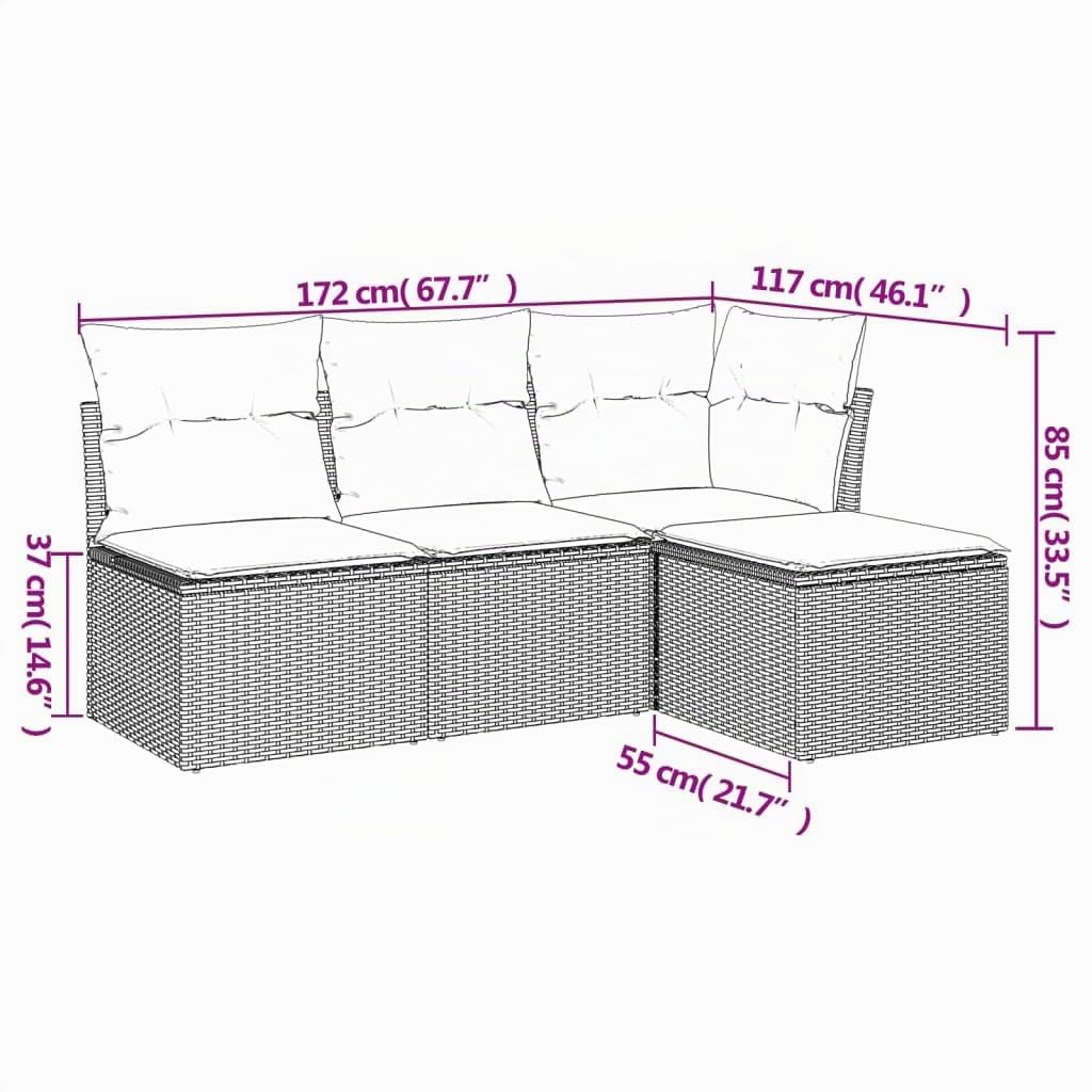 vidaXL Garten Sofagarnitur mit Kissen 4-TLG., Gartenmöbel Gartengarnitur, Sitzgruppe Sitzgarnitur, Lounge Sofa Garnitur Terrasse, Schwarz Poly Rattan