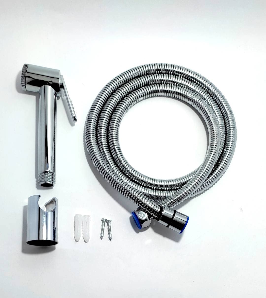 ibath Genuine (IB-HF-1) ABS Health Faucet, CHROME polish, with special brass fitting ( long lasting) + 1.25m expandable Stainless Steel, Flexible Hose Pipe 360 degrees revolving with brass nut and brass core fitted with inside EPDM tube + 1 Wall bracket Chrome Polished ABS Body + 1 screw set