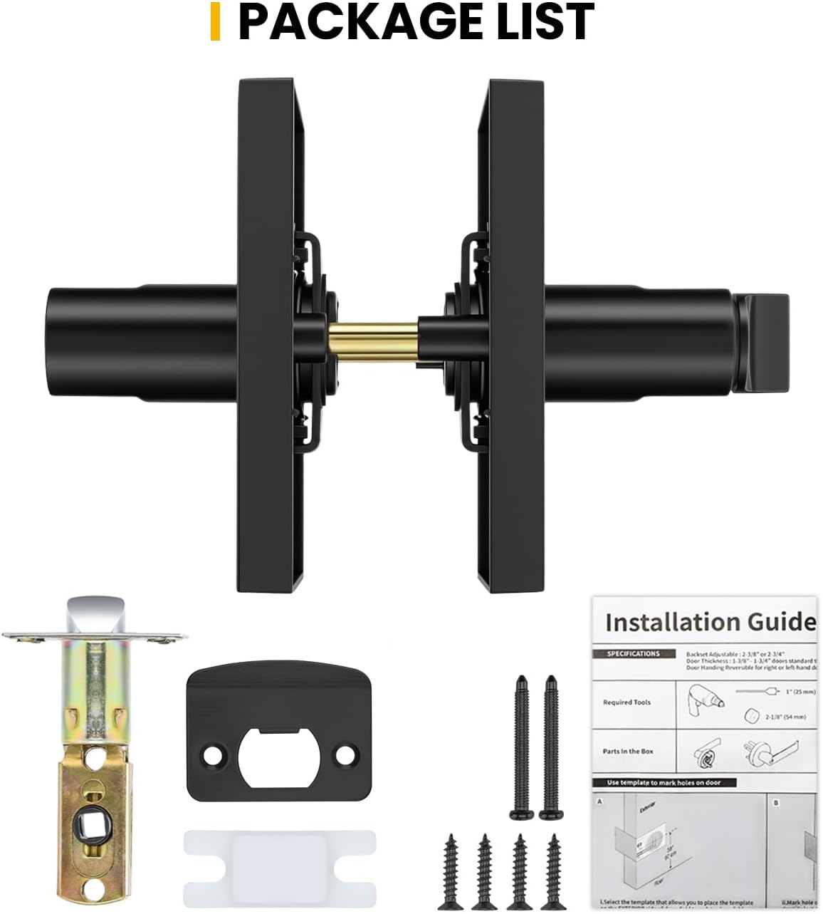 Goldenwarm Black Privacy Door Handles for Interior Doors, Zinc Alloy Matte Black Door Handles Interior for Bedroom & Bathroom, Keyless Door Lever Adjustable & Reversible - 1 Pack