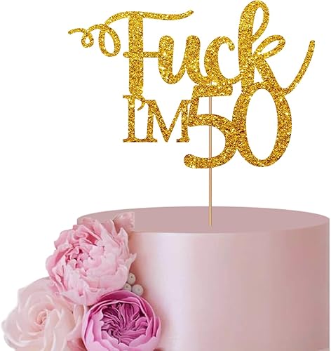 Decoración de pastel dorada para decoración de pastel de cumpleaños 50, decoración de pastel Fuck I'm 50, decoración de 50 pasteles con purpurina disponible en Yaxa Peru