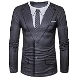 GRATJCIN Men's 3D-Print Realistic Suit Tuxedo Long Sleeve T-Shirt (Business Suit, X-Large)