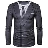 GRATJCIN Men's 3D-Print Realistic Suit Tuxedo Long Sleeve T-Shirt (Business Suit, Large)